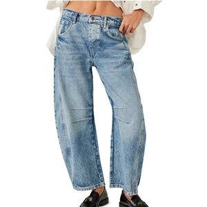 Free People - Good Luck High Rise Cropped Wide Leg Barrel Jeans